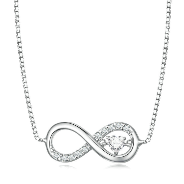 BSN276 Sterling Silver S925 Zirconia Infinity Heart Endless Symbol Necklace