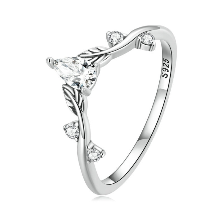 BSR308 Sterling Silver S925 Teardrop Vine Ring Zirconia Branch Leaf Jewellery(No.6)