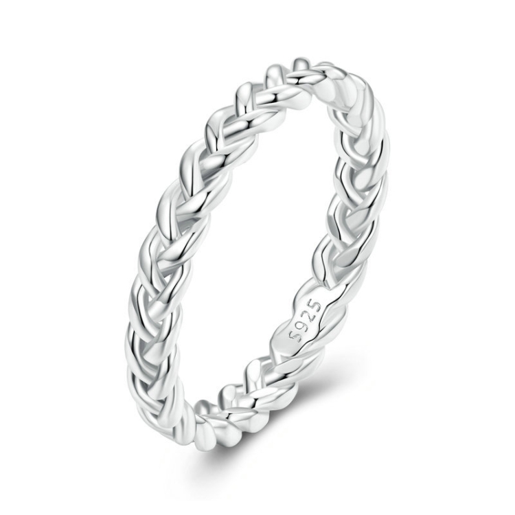 BSR311 Sterling Silver S925 Geometric Twist White Gold Plated Ring(No.6)