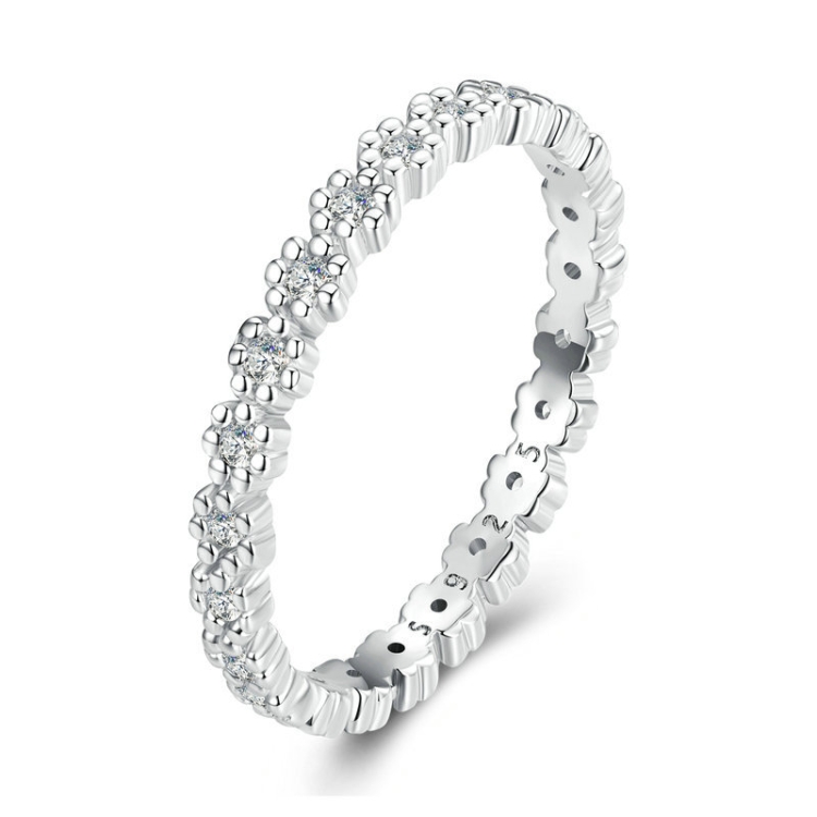 BSR346 Geometric Sterling Silver S925 Small Wreath Zirconium Plated White Gold Ring(No.8)