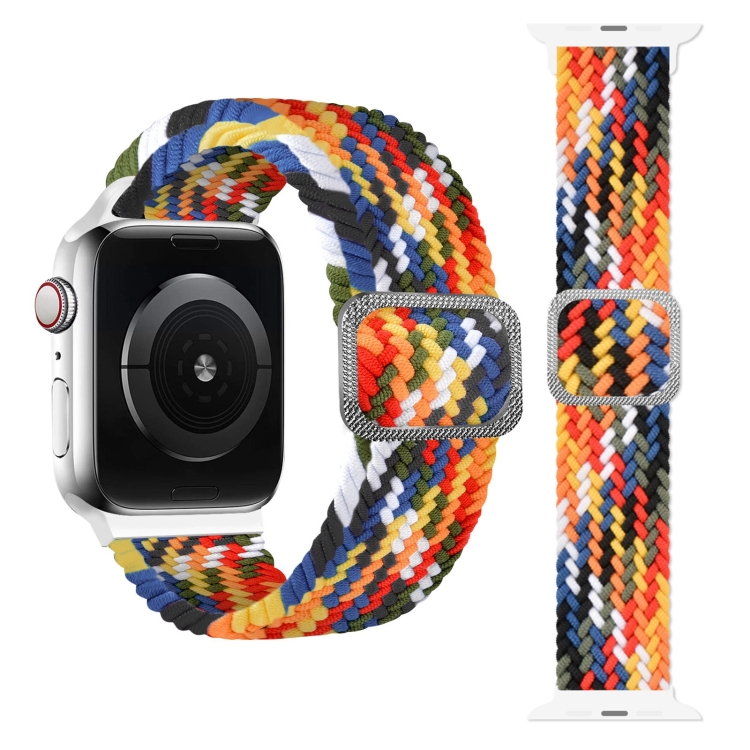 Buckle Braided Elastic Strap Watch Band For Apple Watch Series 7 41mm / 6 & SE & 5 & 4 40mm / 3 & 2 & 1 38mm(Rainbow)