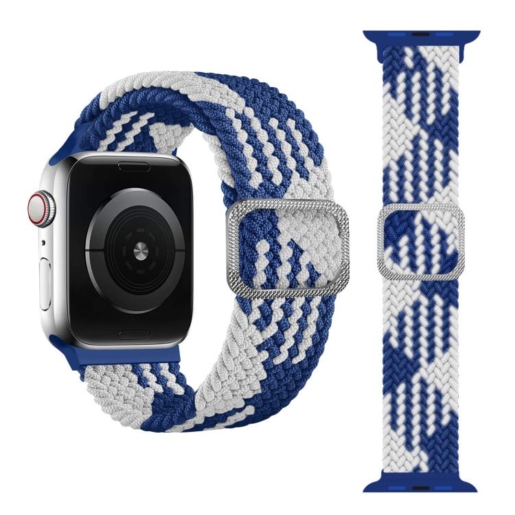 Buckle Braided Elastic Strap Watch Band For Apple Watch Series 9&8&7 41mm / SE 3&SE 2&6&SE&5&4 40mm / 3&2&1 38mm(Blue White)