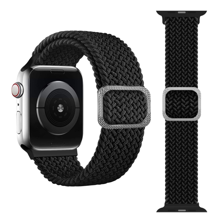 Buckle Braided Elastic Strap Watch Band For Apple Watch Ultra 49mm&Watch Ultra 2 49mm / Series 9&8&7 45mm / SE 3&SE 2&6&SE&5&4 44mm / 3&2&1 42mm(Black)