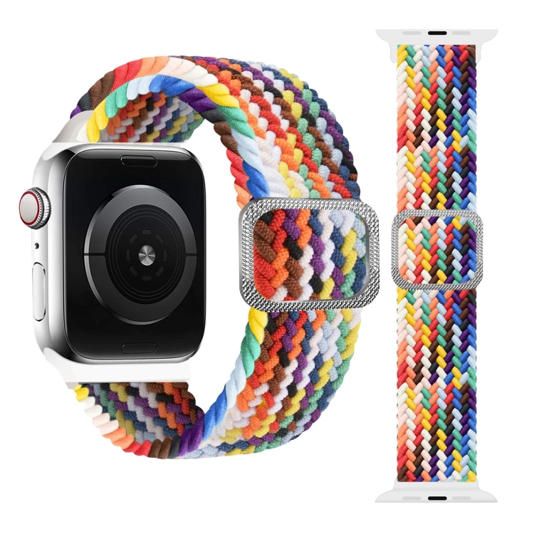 Buckle Braided Elastic Strap Watch Band For Apple Watch Ultra 49mm&Watch Ultra 2 49mm / Series 9&8&7 45mm / SE 3&SE 2&6&SE&5&4 44mm / 3&2&1 42mm(Rainbow Color)