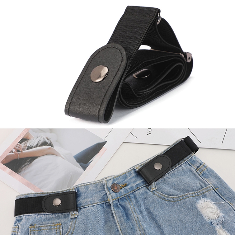 Buckle-free Elastic Force PU Leather Waistband, Length: 110cm(Black)