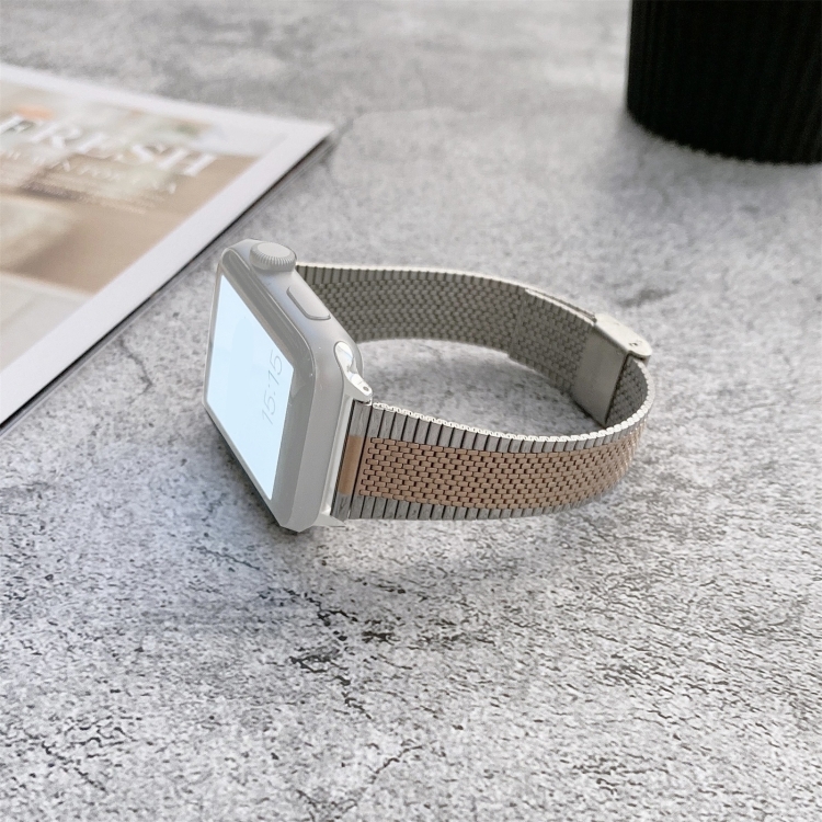 Buckle Style Steel Watch Band For Apple Watch Series 9&8&7 41mm / SE 3&SE 2&6&SE&5&4 40mm / 3&2&1 38mm(Silver Rose Gold)