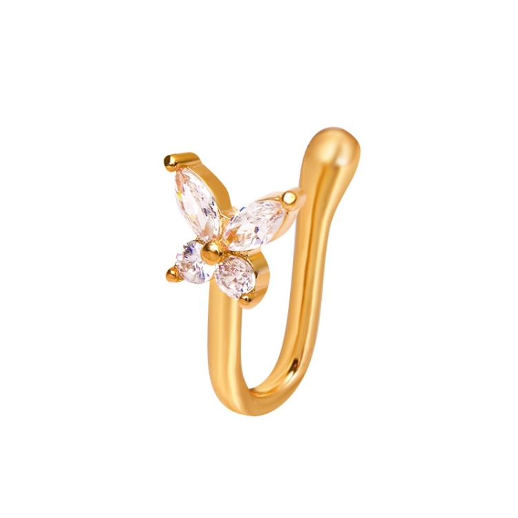 Butterfly Nose Clip Copper Inlaid Zircon U-shaped Nose Decoration(A-1204 Gold)