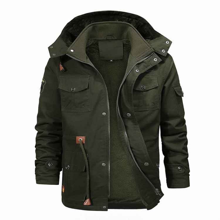 Casual Belt Zipper Thickened Side Seam Pocket Windbreaker, Size: XL(Green)