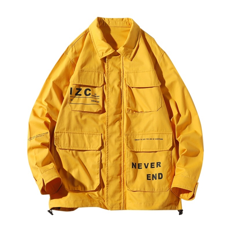 Casual Letters Print Long Sleeve Shirt Jacket for Men (Color:Yellow Size:XL)