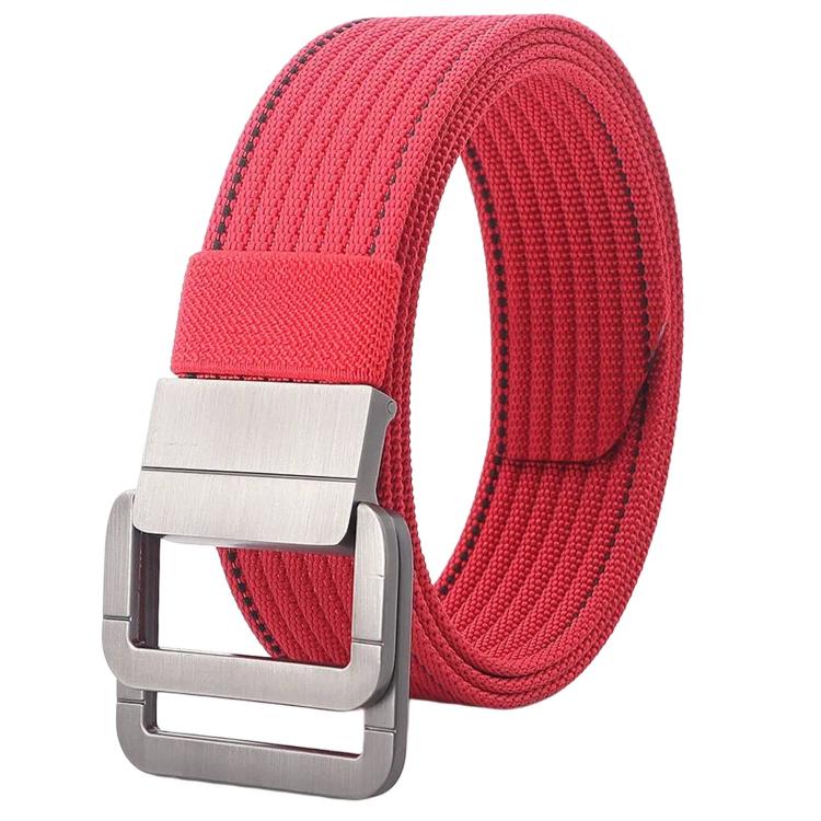 Casual Nylon Belt With Automatic Alloy Buckle Men Women Belt, Length: 120cm(Red-Black Contrast Weave)