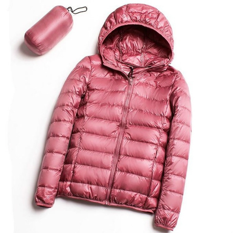 Casual Ultra Light White Duck Down Jacket Women Autumn Winter Warm Coat Hooded Parka, Size:L(Pink)