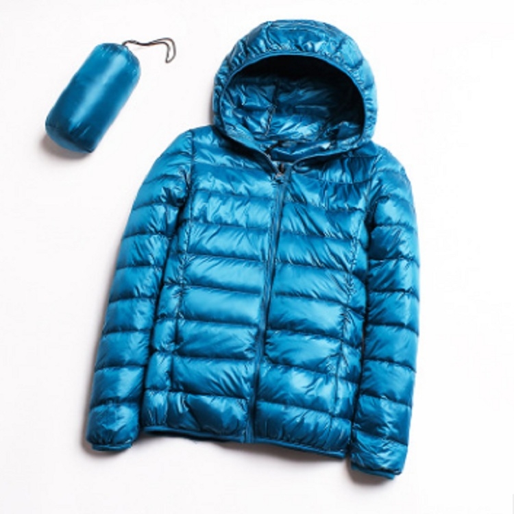 Casual Ultra Light White Duck Down Jacket Women Autumn Winter Warm Coat Hooded Parka, Size:M(Lake Blue)