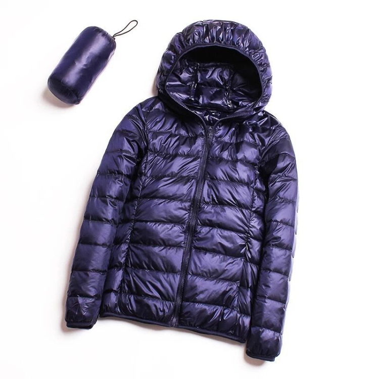 Casual Ultra Light White Duck Down Jacket Women Autumn Winter Warm Coat Hooded Parka, Size:M(Navy Blue)