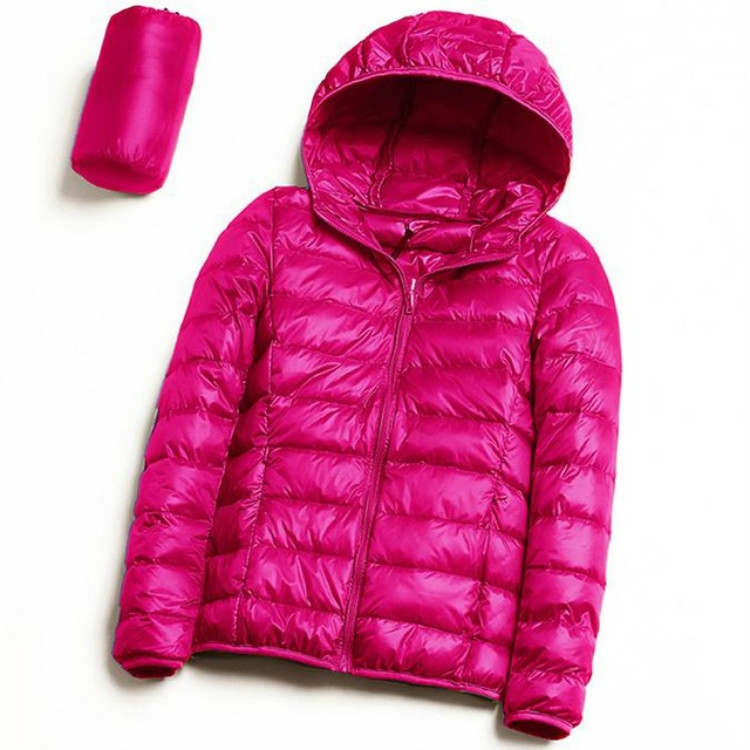 Casual Ultra Light White Duck Down Jacket Women Autumn Winter Warm Coat Hooded Parka, Size:XXL(Rose Red)