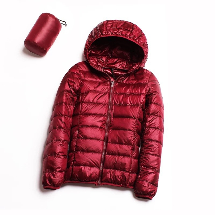 Casual Ultra Light White Duck Down Jacket Women Autumn Winter Warm Coat Hooded Parka, Size:XXXXL(Wine Red)