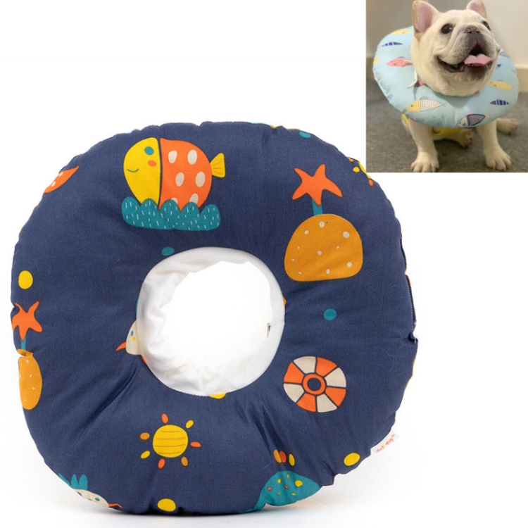 Cat Anti-Lick And Anti-Bite Soft Ring Dog Collar Pet Supplies, Size:L(Deep Blue Underwater World)