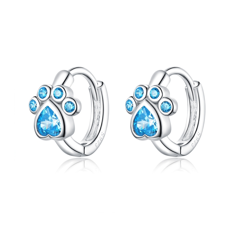 Cat Paw Print Simple Sterling Silver Zircon Earrings Earrings