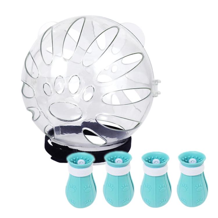 Cat Space Hood Anti-Bite Mouth Cover + Second-Generation Foot Cover, Color: Small Light Blue