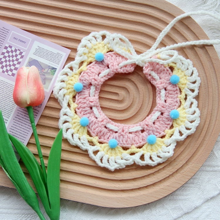 Cats Dog Cute Knitted Collar Woolen Collar Handmade Scarf For Photo Decoration, Style: Cherry Pink(M)