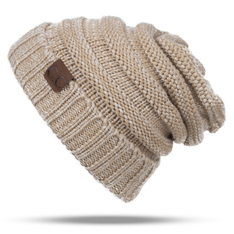 CC Letter Solid Color Wool Hats Concise Knitting Hat (Dark Beige)