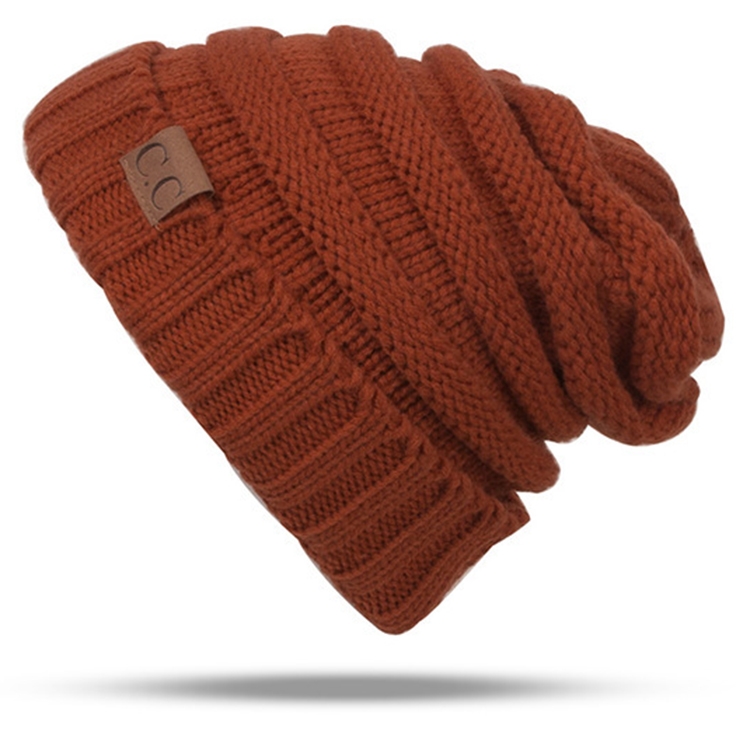 CC Letter Solid Color Wool Hats Concise Knitting Hat(Brown)