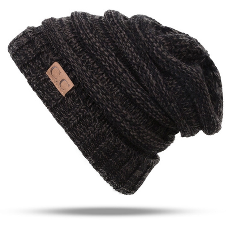 CC Letter Solid Color Wool Hats Concise Knitting Hat(Coffee)