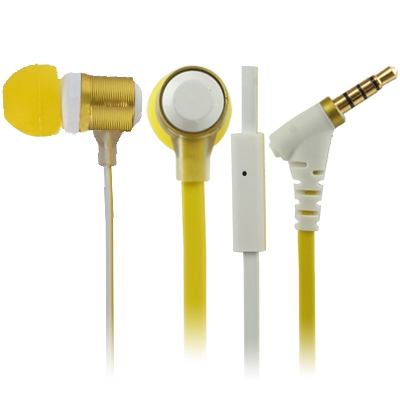 CK-820 3.5mm Plug Flat Wire Style In-ear Earphone with Microphone for iPhone 5 & 5S & 5C, iPhone 4 & 4S, iPhone 3G & 3GS (Yellow)