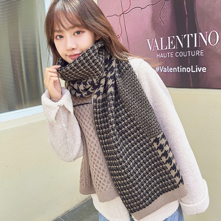 Classic Houndstooth Color Matching Scarf Women Autumn And Winter All-Match Warm Knitted Bib, Length (cm): 190cm(Coffee)