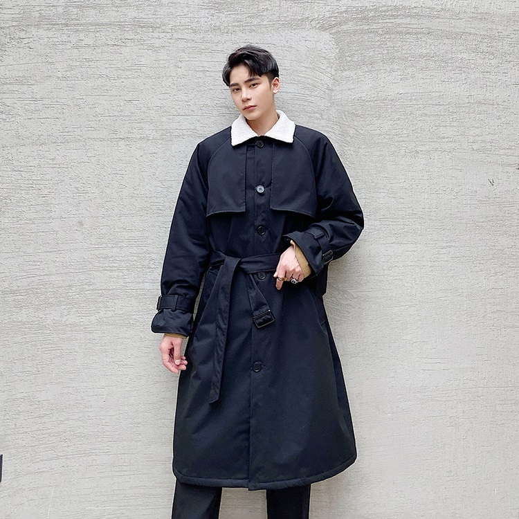 Coat Lamb Hair Lining Mid-length Pie Overcoming Thick Windbreaker (Color:Black Size:L)