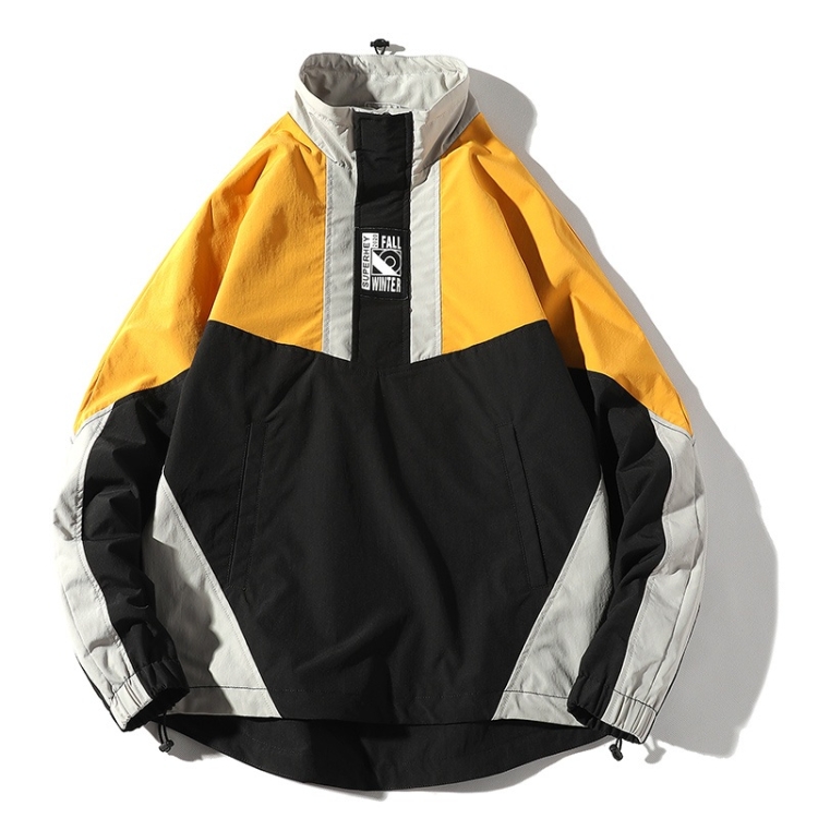 Color Matching Printed Stand Collar Pullover Casual Jacket for Men (Color:Yellow Size:XXXXL)