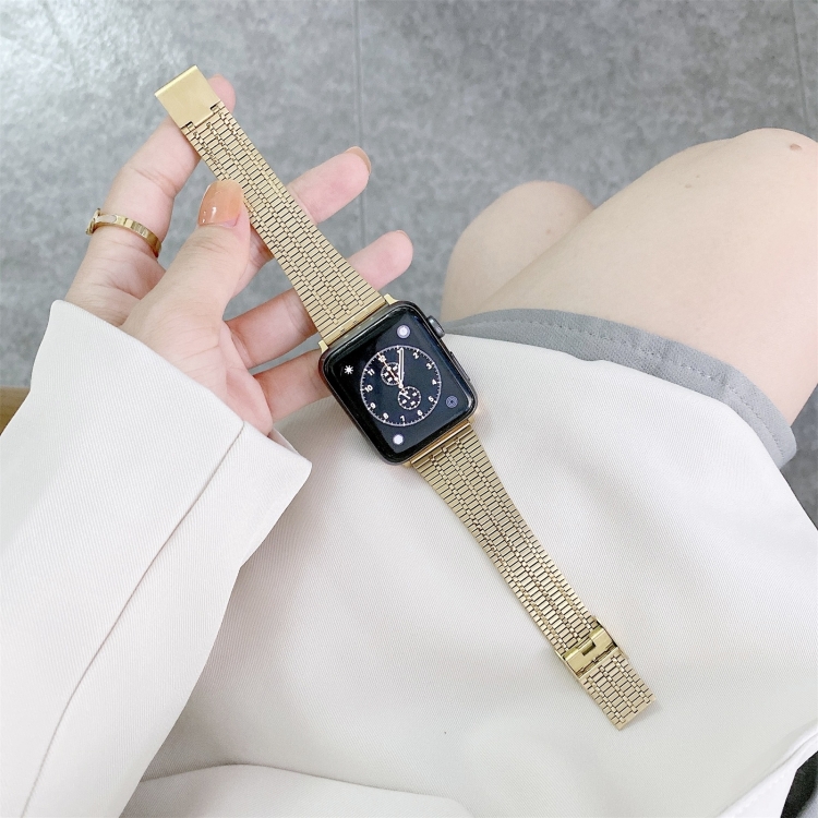 Color Matching Seven Beads Steel Watch Band For Apple Watch Series 9&8&7 41mm / SE 3&SE 2&6&SE&5&4 40mm / 3&2&1 38mm(Gold)