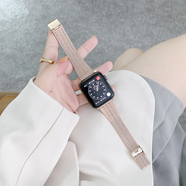 Color Matching Seven Beads Steel Watch Band For Apple Watch Series 9&8&7 41mm / SE 3&SE 2&6&SE&5&4 40mm / 3&2&1 38mm(Rose Gold)