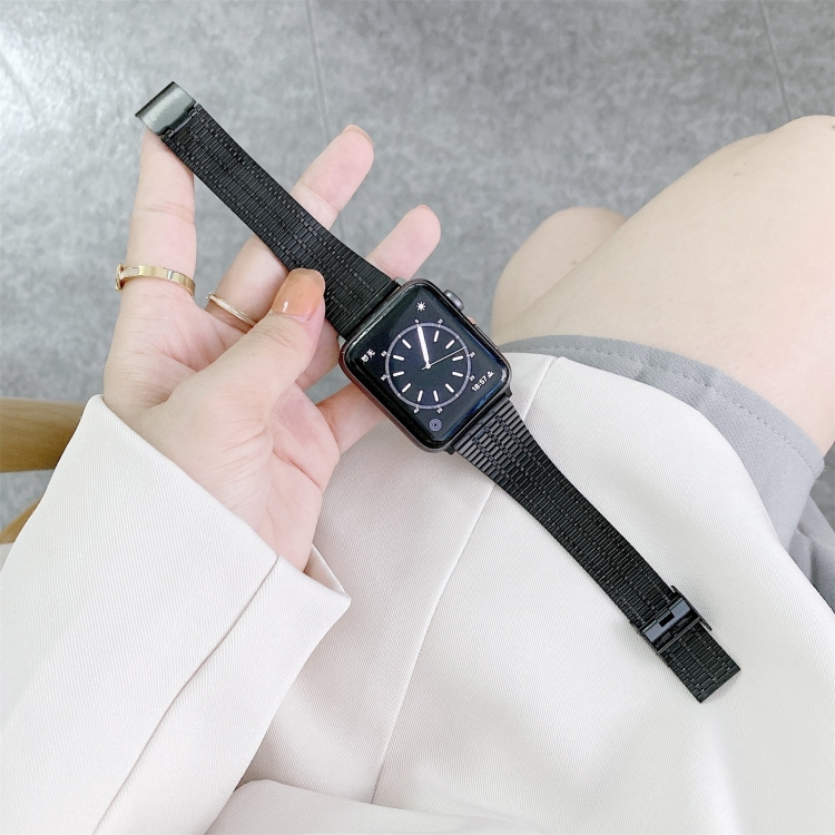 Color Matching Seven Beads Steel Watch Band For Apple Watch Ultra 49mm&Watch Ultra 2 49mm / Series 9&8&7 45mm / SE 3&SE 2&6&SE&5&4 44mm / 3&2&1 42mm(Black)
