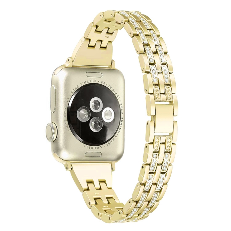 Colorful Diamond Stainless Steel Watch Band for Apple Watch Series 7 41mm / 6 & SE & 5 & 4 40mm / 3 & 2 & 1 38mm(Gold)