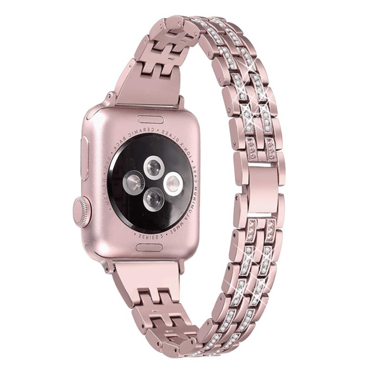Colorful Diamond Stainless Steel Watch Band for Apple Watch Series 7 41mm / 6 & SE & 5 & 4 40mm / 3 & 2 & 1 38mm(Rose Gold)