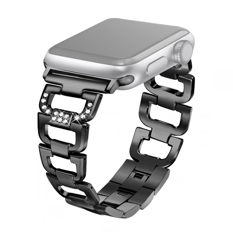 Colorful Diamond Stainless Steel Watch Band for Apple Watch Series 7 45mm / 6 & SE & 5 & 4 44mm / 3 & 2 & 1 42mm(Black)