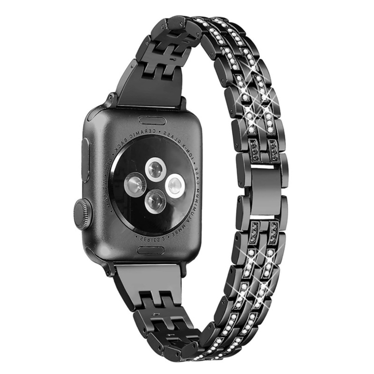 Colorful Diamond Stainless Steel Watch Band for Apple Watch Series 7 45mm / 6 & SE & 5 & 4 44mm / 3 & 2 & 1 42mm(Black)