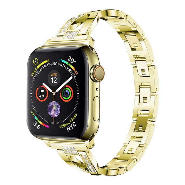 Colorful Diamond Stainless Steel Watch Band for Apple Watch Series 7 45mm / 6 & SE & 5 & 4 44mm / 3 & 2 & 1 42mm(Gold)