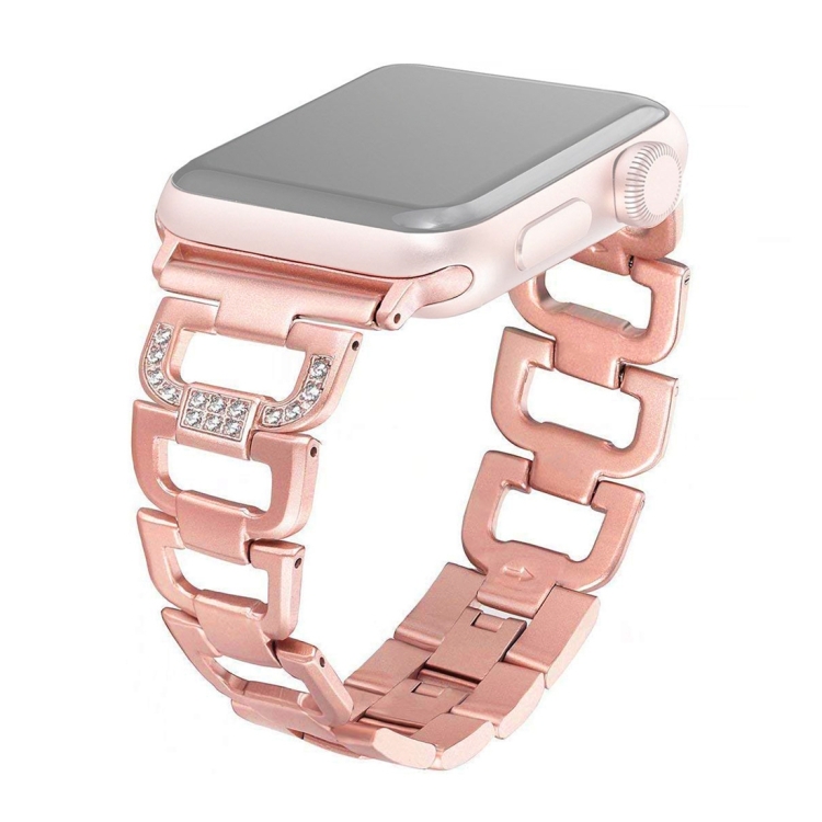 Colorful Diamond Stainless Steel Watch Band for Apple Watch Series 7 45mm / 6 & SE & 5 & 4 44mm / 3 & 2 & 1 42mm(Rose Gold)