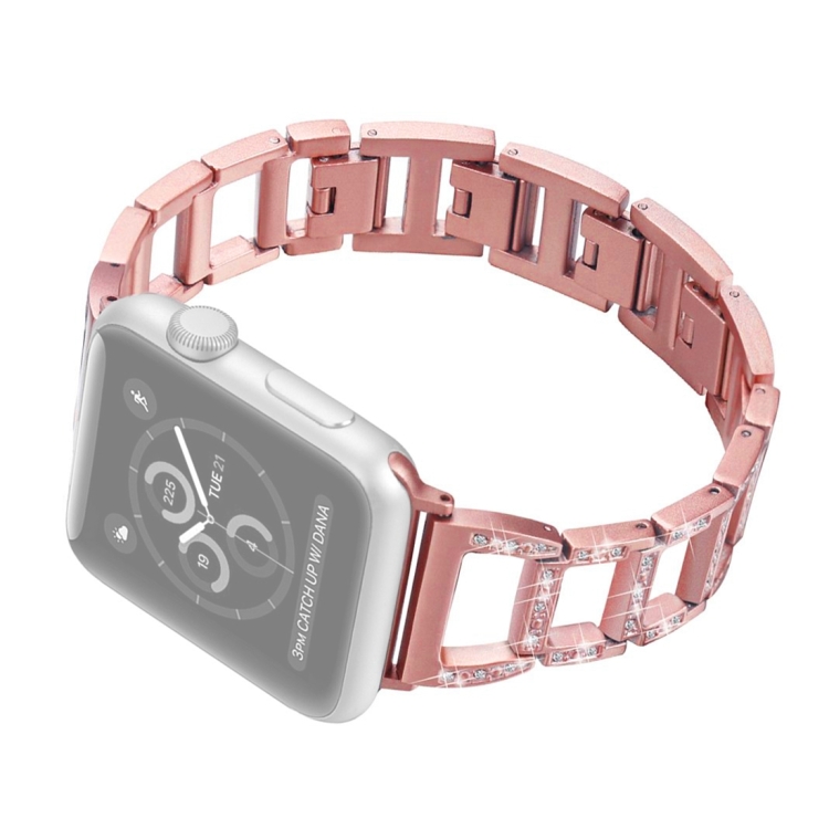 Colorful Diamond Stainless Steel Watch Band for Apple Watch Series 7 45mm / 6 & SE & 5 & 4 44mm / 3 & 2 & 1 42mm(Rose Gold)