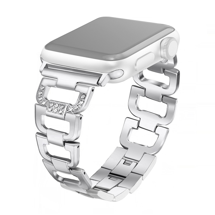 Colorful Diamond Stainless Steel Watch Band for Apple Watch Series 7 45mm / 6 & SE & 5 & 4 44mm / 3 & 2 & 1 42mm(Silver)