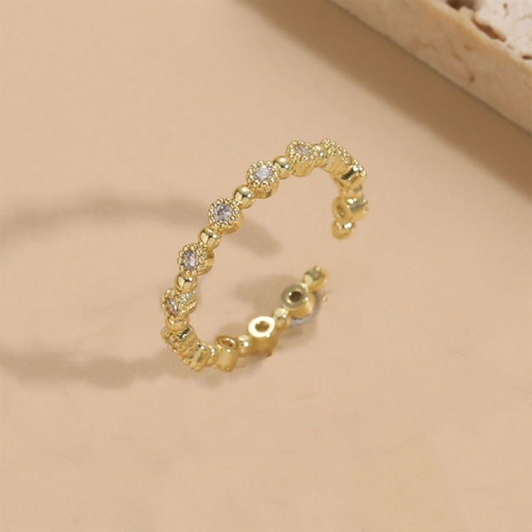 Copper Beaded Stitching Open Type Rings, Color: 14K Gold