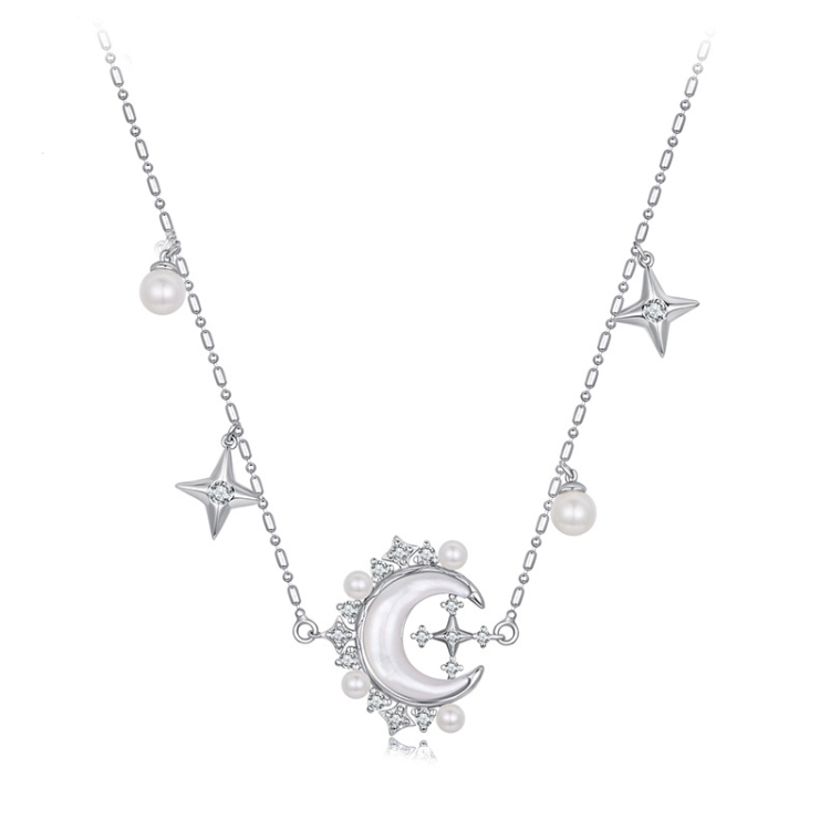 Copper Material Elegant Star Moon Pearl Necklace(YIN115)