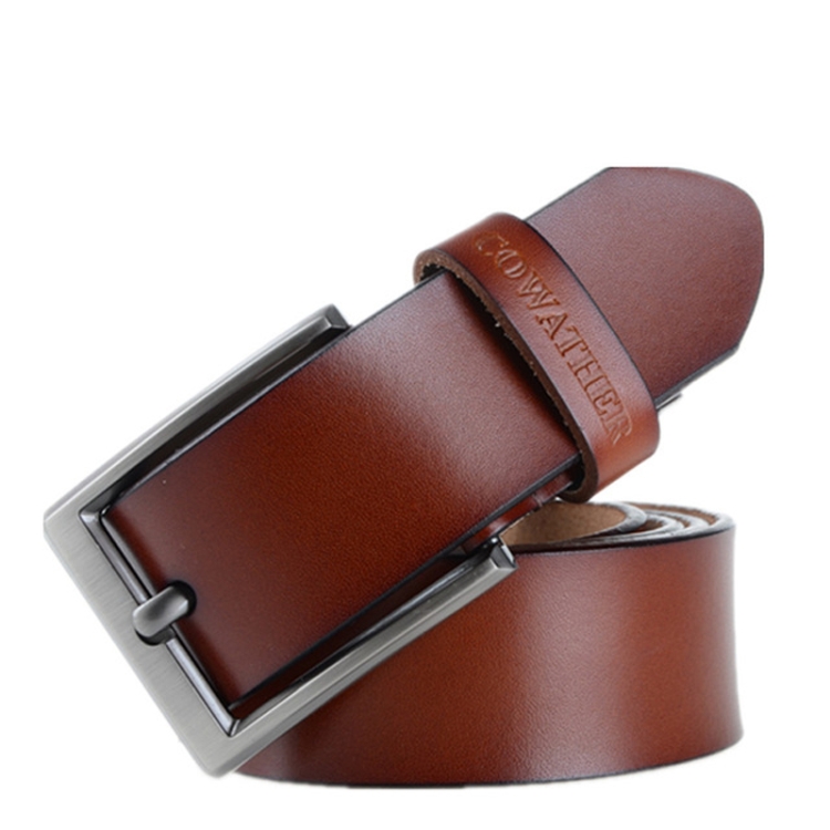 COWATHER XF002 Men The Second Layer Cowhide Business Casual Pin Buckle Belt, Belt Length:125cm(XF002 Brown)