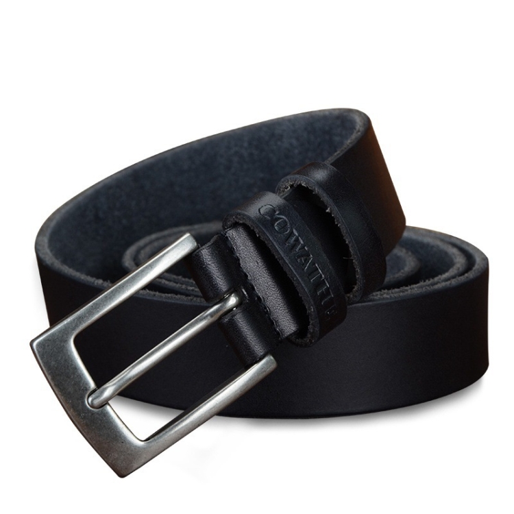 COWATHER XF018 Men Casual Business Pin Buckle Cowhide Belt, Length: 100cm(Black)