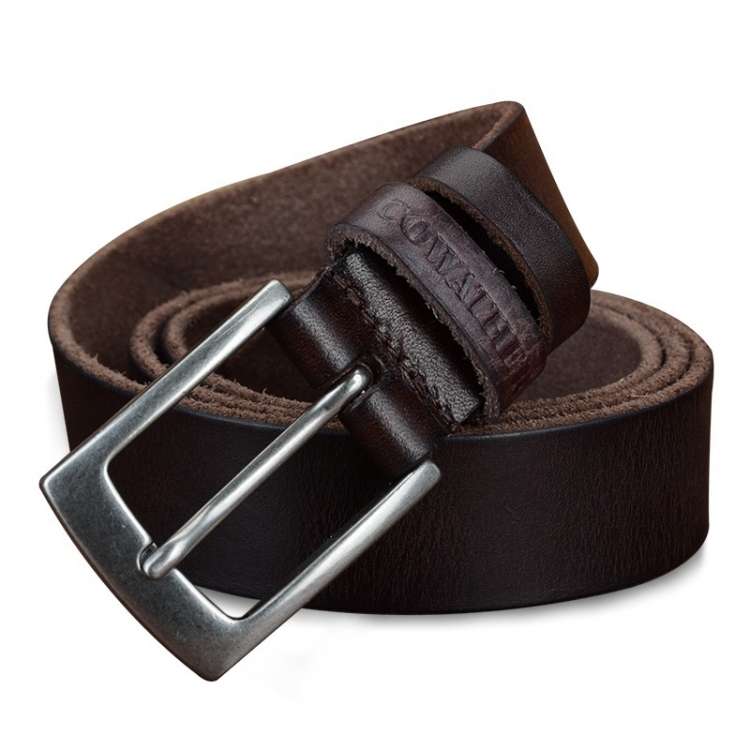 COWATHER XF018 Men Casual Business Pin Buckle Cowhide Belt, Length: 130cm(Coffee Color)