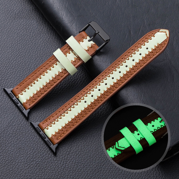 Cowhide Leather Luminous Watch Band For Apple Watch Series 9&8&7 41mm / SE 3&SE 2&6&SE&5&4 40mm / 3&2&1 38mm(Brown)