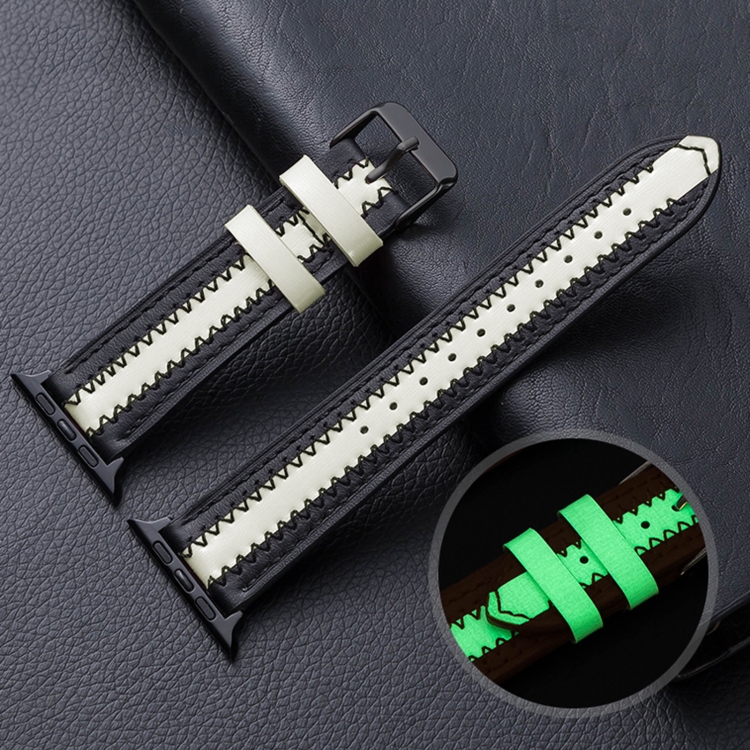 Cowhide Leather Luminous Watch Band For Apple Watch Ultra 49mm&Watch Ultra 2 49mm / Series 9&8&7 45mm / SE 3&SE 2&6&SE&5&4 44mm / 3&2&1 42mm(Black)