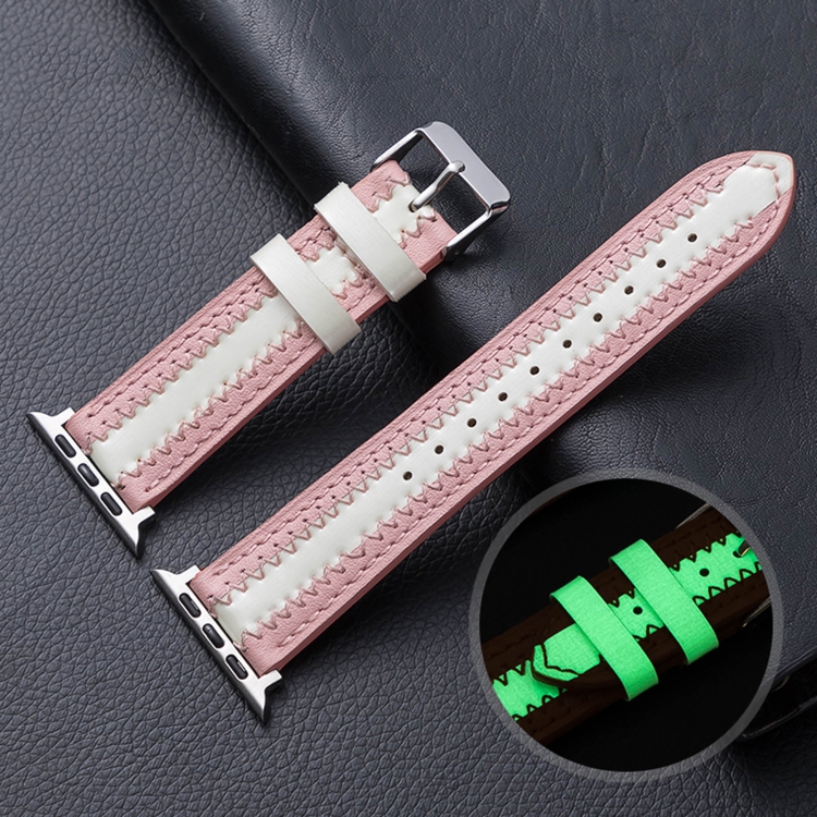 Cowhide Leather Luminous Watch Band For Apple Watch Ultra 49mm&Watch Ultra 2 49mm / Series 9&8&7 45mm / SE 3&SE 2&6&SE&5&4 44mm / 3&2&1 42mm(Pink)