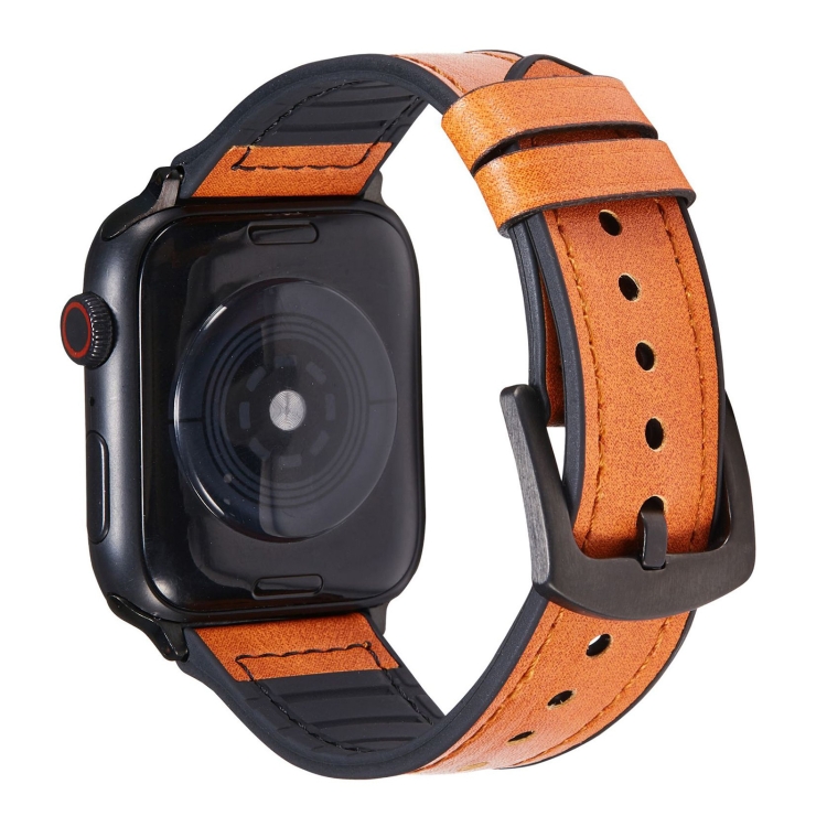 Crazy Horse Texture Leather Watch Band For Apple Watch Series 9&8&7 41mm / SE 3&SE 2&6&SE&5&4 40mm / 3&2&1 38mm(Brown)